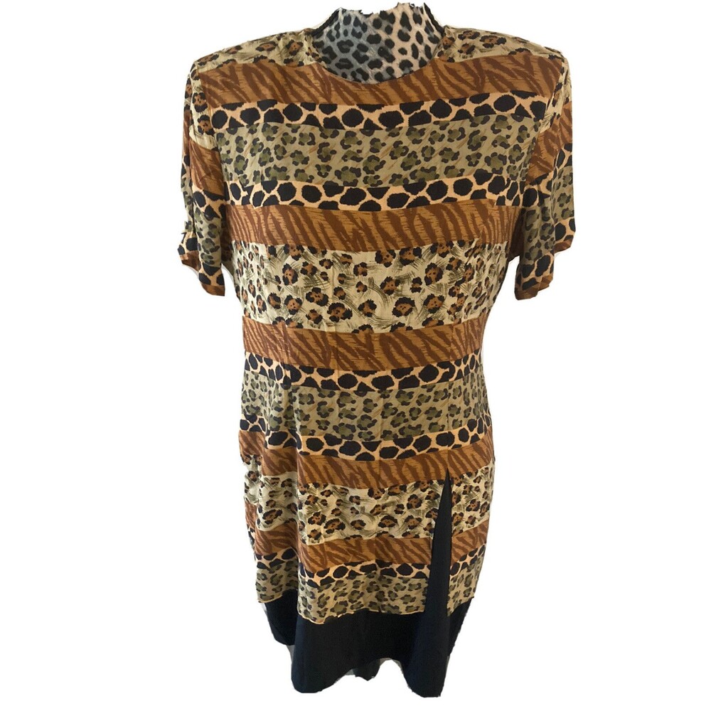 DJI Midi dress Size 12 100% Rayon Animal Print Cheetah Leopard 36L X 20W